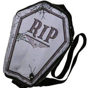 Gray & Black RIP Coffin Gothic Halloween Insulated Lunch Box Bag w/Strap NWT
